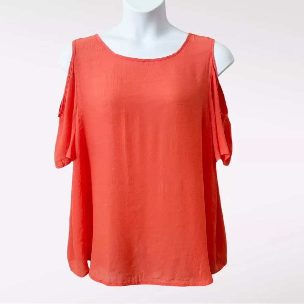 Cocomo Top Womens Sz 2X Coral Cold Shoulder Short Sleeve Keyhole Back Scoop Neck